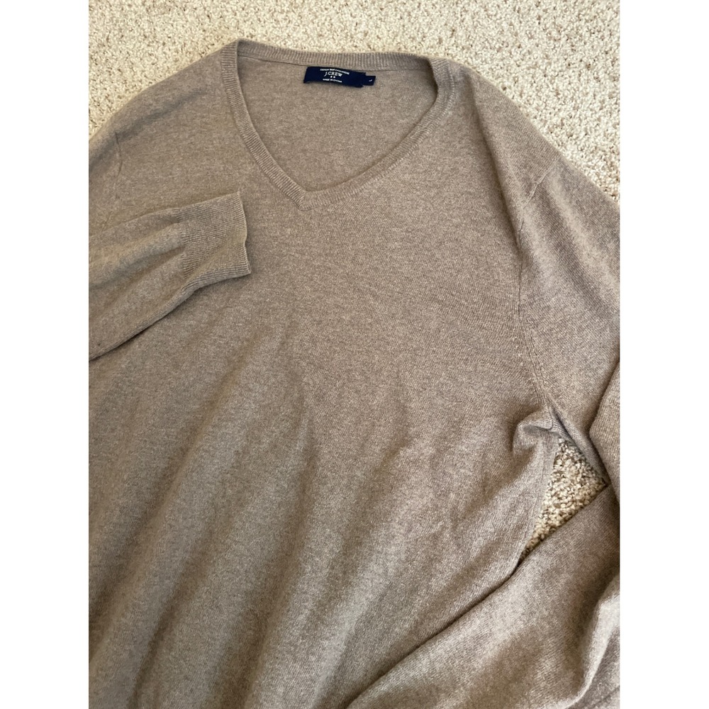 J. Crew Men's V-Neck Sweater Size Large Brown Cotton With Cashmere Knit Pullover